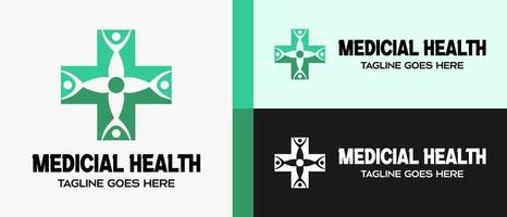 korsa logotyp design mall eller plus tecken med en blomma form 4 person ikon. logotyp för medicinsk hälsa. vektor illustration