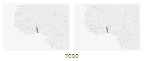 två versioner av de Karta av togo, med de flagga av Togo och markerad i mörk grå. vektor