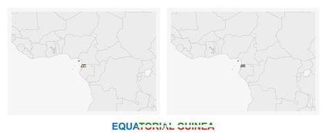 zwei versionen der karte von äquatorialguinea, mit der flagge von äquatorialguinea und dunkelgrau hervorgehoben. vektor