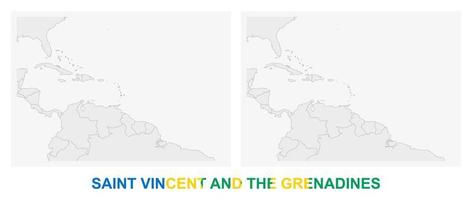 två versioner av de Karta av helgon vincent och de grenadiner, med de flagga av helgon vincent och de grenadiner och markerad i mörk grå. vektor