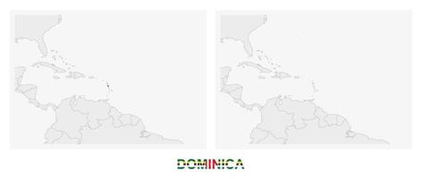 två versioner av de Karta av dominica, med de flagga av dominica och markerad i mörk grå. vektor