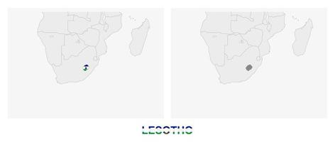 zwei versionen der karte von lesotho, mit der flagge von lesotho und dunkelgrau hervorgehoben. vektor