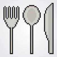 Symbol für Gabel, Löffel und Messer in Pixelkunst. Vektor-Illustration vektor