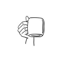 Hand hält eine Tasse Kaffee-Symbol, Strichzeichnungen der Hand, die eine Tasse Kaffee hält vektor