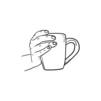 Hand hält eine Tasse Kaffee-Symbol, Strichzeichnungen der Hand, die eine Tasse Kaffee hält vektor