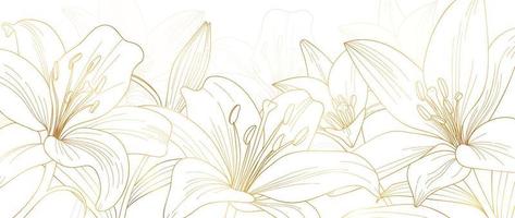 luxuriöse florale goldene Linie Kunsttapete. eleganter Steigungsgoldlilien-Blumenmusterhintergrund. designillustration für dekorativ, karte, wohnkultur, einladung, verpackung, druck, cover, banner. vektor
