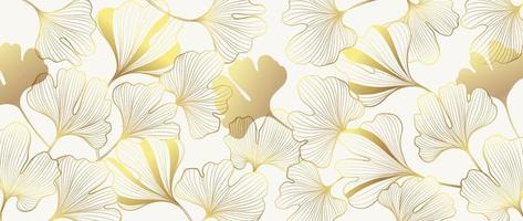 lyx blommig gyllene linje konst tapet. elegant lutning guld gingko löv mönster bakgrund. design illustration för bröllop kort, Hem dekor, inbjudan, skriva ut, affisch, förpackning, omslag, baner. vektor