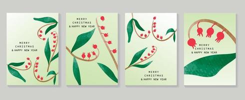 uppsättning av jul och Lycklig ny år Semester kort vektor. dekorativ element av hand dragen vattenfärg vinter- botanisk jul bär blad vin. design illustration för omslag, baner, kort, affisch. vektor