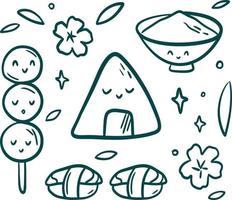 Sammlung von asiatischen Lebensmitteln ClipArt. dango, reis, sushi und sakura-illustration vektor