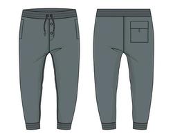 Fleece-Stoff Jogger Jogginghose technische Mode flache Skizze Vektor Illustration Vorlage Vorder-, Rückansichten.