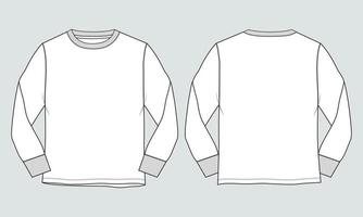 Langarm-T-Shirt technische Mode flache Skizze Vektor Illustration Vorlage Vorder- und Rückansichten