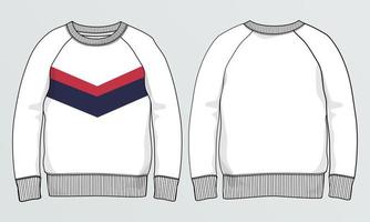 Langarm-Sweatshirt technische Mode flache Skizze Vektor Illustration Vorlage Vorder- und Rückansichten