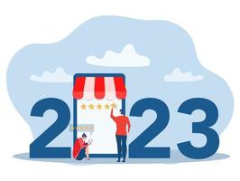 2023 nline-shopping mit 5 bewertungen und fünf-sterne-feedback online sales.online-shop-vektorillustration vektor