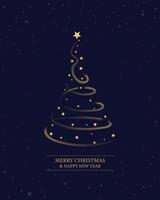 Fröhlicher Weihnachtsbaum Umriss Gruß Textkarte golden Vektor Illustration Design Hintergrund. Grußkarte. Weihnachtsbaum.