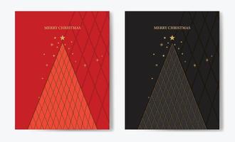Weihnachtskarte mit geometrischem Weihnachtsbaumdesign. satz festlicher grußkartendesignschablone mit eleganter weihnachtsbaumillustration und goldenem text "frohe weihnachten". vektor