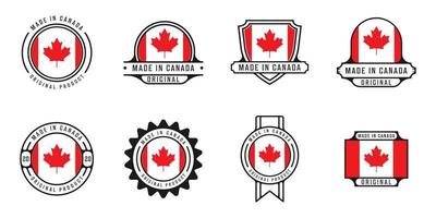 uppsättning av tillverkad i kanada logotyp översikt vektor illustration mall ikon grafisk design. bunt samling av flagga Land med olika av bricka och typografi för företag exportera