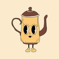 retro vattenkokare av kaffe 30s tecknad serie maskot karaktär -. 40-talet, 50-tal, 60s gammal animering stil. hand dragen modern vektor illustration . isolerat kaffe element