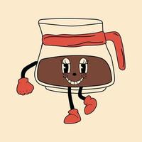 Retro Glas Kaffeekanne 30er Cartoon Maskottchen Charakter -. 40er, 50er, 60er alter Animationsstil. hand gezeichnete moderne vektorillustration. isoliertes kaffeeelement vektor