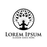 Baum des Lebens Yoga-Logo-Design auf weißem Hintergrund vektor