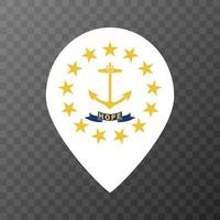 Kartenzeiger mit Flagge Rhode Island State. Vektor-Illustration. vektor