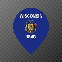 Karta pekare med flagga Wisconsin stat. vektor illustration.