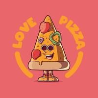 Pizzastückcharakter gefüllt mit Liebesvektorillustration. essen, liebe, lustiges designkonzept. vektor