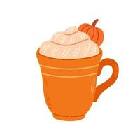 pumpa krydda latte kaffe kopp för höst meny eller hälsning kort design. vektor illustration