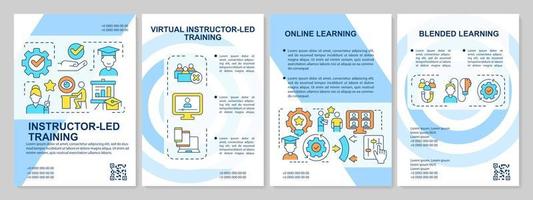arten von ausbildungsprogrammen blaue broschürenvorlage. Online lernen. Broschürendesign mit linearen Symbolen. editierbare 4 Vektorlayouts für Präsentationen, Jahresberichte vektor