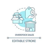 Symbol für das türkisfarbene Konzept der Überbestände. bewegen Sie Inventar für niedrigen Preis. Rabatte geben abstrakte Idee dünne Linie Illustration. isolierte Umrisszeichnung. editierbarer Strich vektor