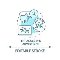 Symbol für verbessertes PPC-Werbekonzept in Türkis. AI-Integration in Marketing abstrakte Idee dünne Linie Illustration. isolierte Umrisszeichnung. editierbarer Strich vektor