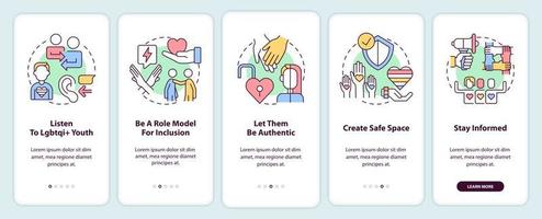 unterstützung des lgbt-jugend-onboarding-bildschirms der mobilen app. Komplettlösung 5 Schritte editierbare grafische Anweisungen mit linearen Konzepten. ui, ux, gui-Vorlage vektor