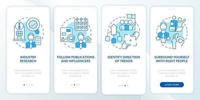 So erkennen Sie Trends Blue Onboarding Mobile App Screen. Management Walkthrough 4 Schritte bearbeitbare grafische Anweisungen mit linearen Konzepten. ui, ux, gui-Vorlage vektor