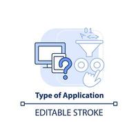Art der Anwendung hellblaues Konzeptsymbol. programmiersprache wahl standard abstrakte idee dünne linie illustration. isolierte Umrisszeichnung. editierbarer Strich vektor