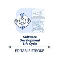 hellblaues Konzeptsymbol für den Lebenszyklus der Softwareentwicklung. programmierfähigkeiten abstrakte idee dünne linie illustration. isolierte Umrisszeichnung. editierbarer Strich vektor