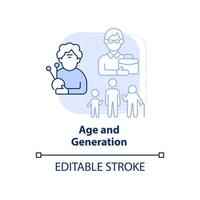 ålder och generation ljus blå begrepp ikon. typ av mångfald abstrakt aning tunn linje illustration. äldre, yngre arbetare. isolerat översikt teckning. redigerbar stroke vektor