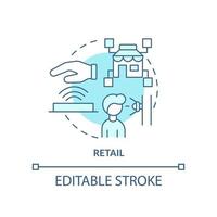 Symbol für das türkisfarbene Einzelhandelskonzept. biometrische technologieanwendung abstrakte idee dünne linie illustration. Einkaufserfahrung. isolierte Umrisszeichnung. editierbarer Strich vektor