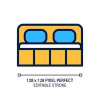 Doppelbett Pixel Perfect RGB-Farbsymbol. Kingsize-Option für Schlafzimmer. modernes zeitgenössisches Wohnmöbelgeschäft. isolierte Vektorillustration. einfache gefüllte Strichzeichnung. editierbarer Strich vektor