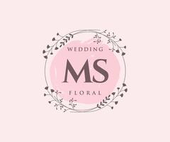 ms Initialen Brief Hochzeit Monogramm Logos Vorlage, handgezeichnete moderne minimalistische und florale Vorlagen für Einladungskarten, Datum speichern, elegante Identität. vektor