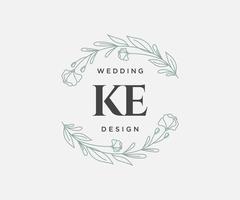 ke initialen brief hochzeitsmonogramm logos sammlung, handgezeichnete moderne minimalistische und florale vorlagen für einladungskarten, save the date, elegante identität für restaurant, boutique, café im vektor