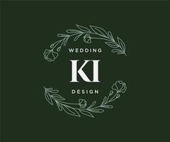 ki initialen brief hochzeit monogramm logos sammlung, handgezeichnete moderne minimalistische und florale vorlagen für einladungskarten, save the date, elegante identität für restaurant, boutique, café im vektor