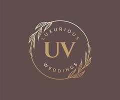 UV-Initialen Brief Hochzeit Monogramm Logos Vorlage, handgezeichnete moderne minimalistische und florale Vorlagen für Einladungskarten, Datum speichern, elegante Identität. vektor
