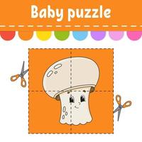 Baby-Puzzle. leichtes Niveau. Flash-Karten. schneiden und spielen. Arbeitsblatt zur Farbaktivität. Spiel für Kinder. Zeichentrickfigur. Vektor-Illustration. vektor