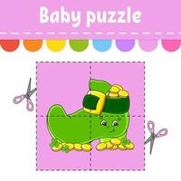 Baby-Puzzle. leichtes Niveau. Flash-Karten. schneiden und spielen. Arbeitsblatt zur Farbaktivität. Spiel für Kinder. Zeichentrickfigur. Vektor-Illustration. vektor