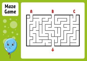 rechteckiges Labyrinth. Spiel für Kinder. drei Eingänge, ein Ausgang. Arbeitsblatt Bildung. Puzzle für Kinder. Labyrinth Rätsel. den richtigen Weg finden. Zeichentrickfigur. Vektor-Illustration. vektor