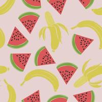 moderne Sommer-Bananen- und Wassermelonenfrüchte mit nahtlosem Musterdesign Sommerweinkollektion vektor