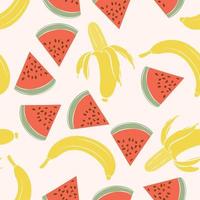 moderne Sommer-Bananen- und Wassermelonenfrüchte mit nahtlosem Musterdesign Sommerweinkollektion vektor
