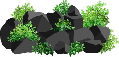 en uppsättning av svart träkol av olika former och växter.samling av bitar av kol, grafit, basalt och antracit. de begrepp av brytning och malm i en min.rock fragment, stenblock. vektor