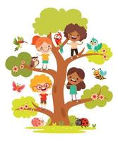 tecknad serie barn spelar på träd vektor
