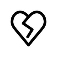 gebrochenes Herz-Icon-Linie isoliert auf weißem Hintergrund. schwarzes, flaches, dünnes Symbol im modernen Umrissstil. Lineares Symbol und bearbeitbarer Strich. einfache und pixelgenaue strichvektorillustration. vektor