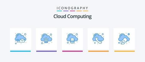 Cloud Computing Blue 5 Icon Pack inklusive Cloud. Telefon. Wolke. Telefon. Anruf. kreatives Symboldesign vektor